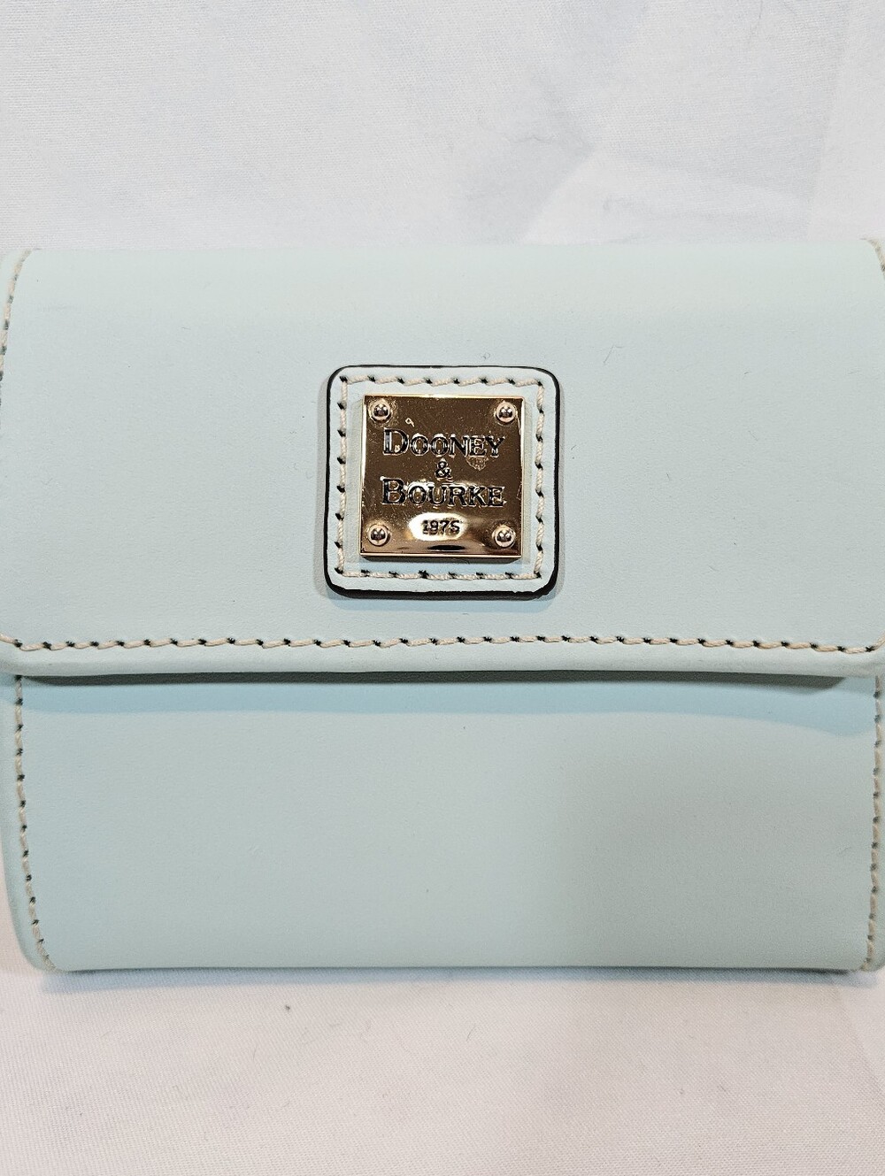 Dooney & Bourke Mint Green Leather Compact Wallet with Gold Logo Plate